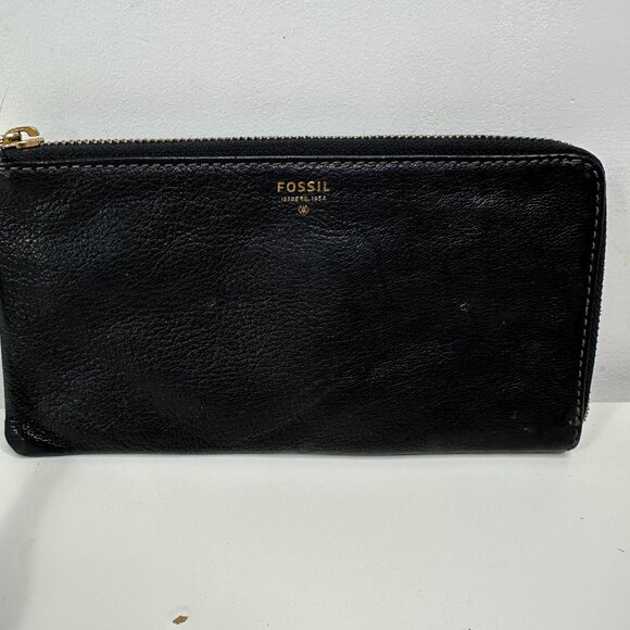 FOSSIL Wallet Wristlet Black Zip Around Clutch Leather Multicard - Picture 4 of 12